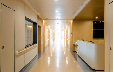 Hospital reception with phone and computers