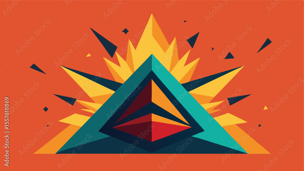 Poster abstract geometric composition with teal triangle and exploding design elements
