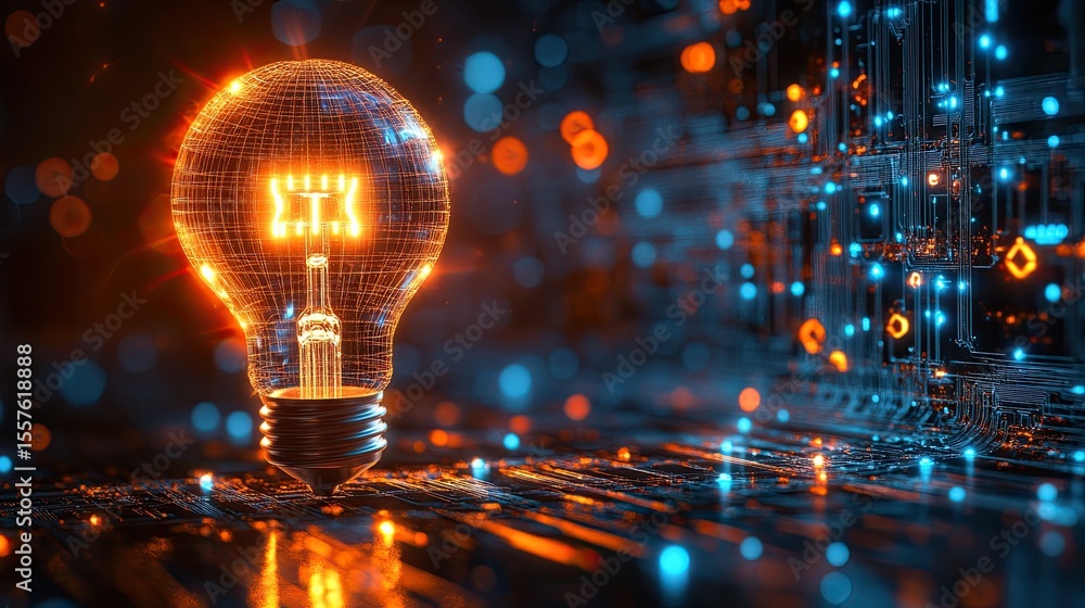 Poster tech lightbulb icon with circuit design