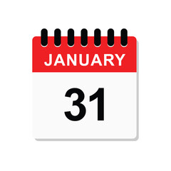 31 January, calendar icon. Calendar design vector template.  Vector illustration. 