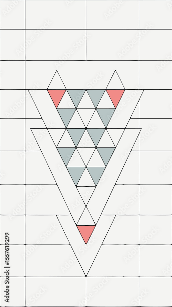 Poster abstract geometric composition with triangles and grids on a white background