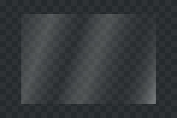 Glass plate on transparent background. Glass texture with glares and light effect