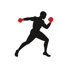 Boxer in motion silhouette artwork with white background for athletic sports illustration