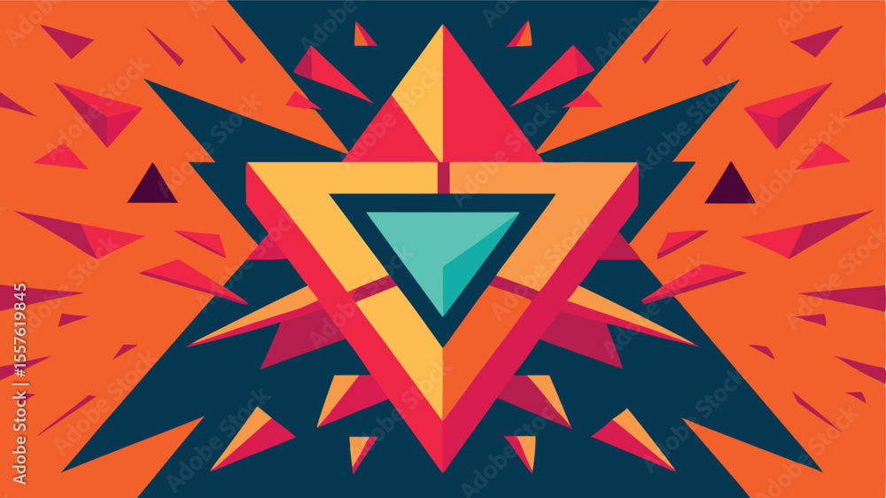 Poster abstract geometric composition with triangles and bold colors on a transparent background