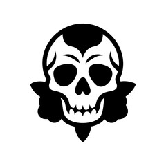 Vintage tattoo skull with roses illustration for gothic horror design with white background