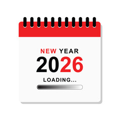 Happy new year 2026. Calendar icon. 2026 new year with loading text and icon. Vector illustration. 