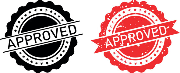 Classic approved rubber stamp icons in red and black colors for verified official documentation