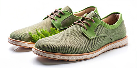 A pair of vibrant green shoes made from breathable material sits against a clean backdrop. Their eco-friendly design features natural elements, perfect for casual outings