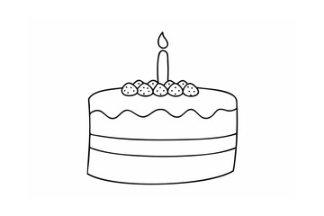 Birthday cake with strawberries and candle line art