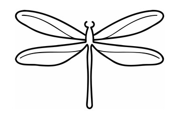 Black line art dragonfly with four wings insect flying