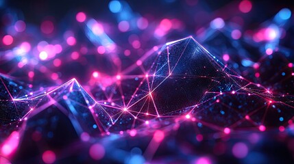 Wireframe polyhedron with digital data points and geometric lines representing futuristic AI and tech modeling