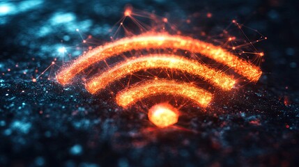 Wireless connectivity icon with signal waves and tech elements representing network communication and internet