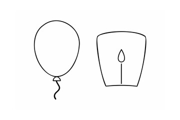 Balloon and lantern line art candle celebration