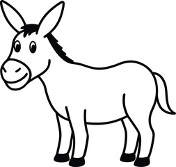 Adorable Donkey Illustration Simple Line Drawing of a Happy Donkey