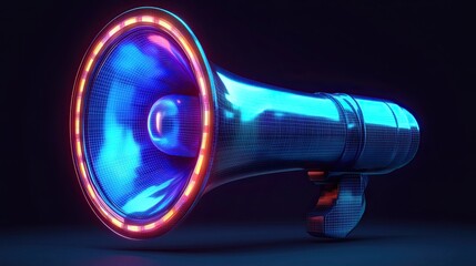 3D megaphone icon for digital announcement, glowing loudspeaker illustration on transparent background