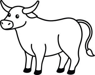 Adorable Cartoon Bull Line Art Illustration of a Happy Cow