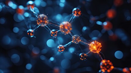3D molecular atom structure background, scientific illustration of particles and connections in chemistry or biotech