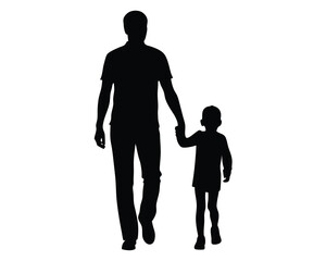 black silhouette of a father and his child isolated white background