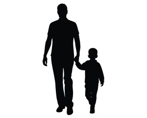 black silhouette of a father and his child isolated white background