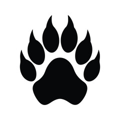 A slightly elongated wolf paw print rendered as a clean bold black silhouette against a white background