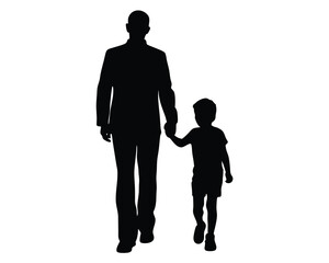 black silhouette of a father and his child isolated white background