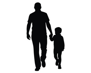 black silhouette of a father and his child isolated white background