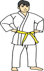 Karate kid in karate uniform with yellow belt