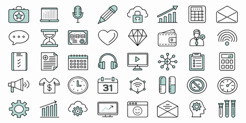 Editable Black Line Icons – Minimal Vector Set for Digital Interfaces