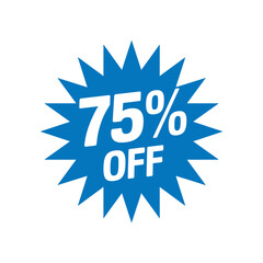 blue 75% Off Starburst Sale Label Vector – Big Discount Promotional Badge Illustration