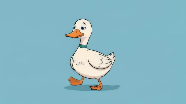 A cartoon duck walking calmly on pastel blue background