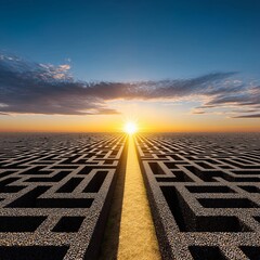 A long straight path to the sunlight in a maze