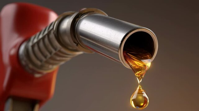 Fuel Dispenser with Droplet: A close-up shot captures the essence of gasoline dripping from a fuel dispenser.