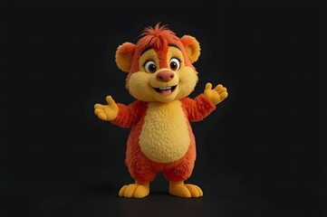 Cheerful 3D bear mascot, studio shot, black background, advertising