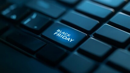 Finger pressing the key with the inscription Black Friday on the computer keyboard. Concept of online sale, discounts and shopping on the Internet. Digital background, modern style. - Powered by Adobe