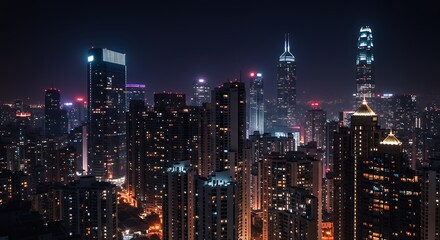 Fototapeta premium Tall City Buildings Night Skyline Modern Architecture