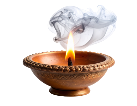A traditional diya just after being blown out, isolated on transparent background. - Powered by Adobe