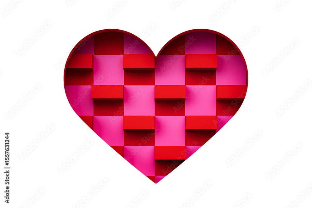 Poster heart shape with red and pink checkered relief isolated on a transparent background image
