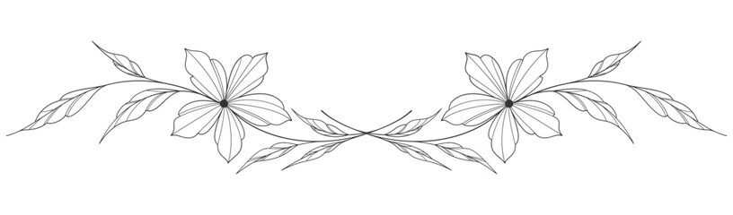 flower and leaves drawing. Vector hand drawn engraved floral card. Botanical, branch and flower Black ink sketch. Great for tattoo, invitations, greeting cards, decor