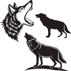 wolf head and howling silhouettes wild nature animal vector art
