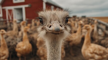 Curious Ostrich Close-Up on Farm