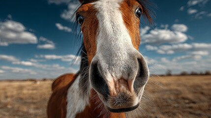 Curious Horse Close-Up Against Blue Sky