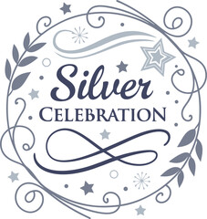 Sophisticated Silver Anniversary Celebration Design with Elegant Swirls and Stars