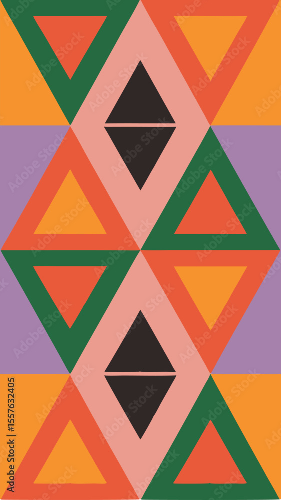 Poster abstract geometric pattern in symmetrical design featuring colorful triangular shapes