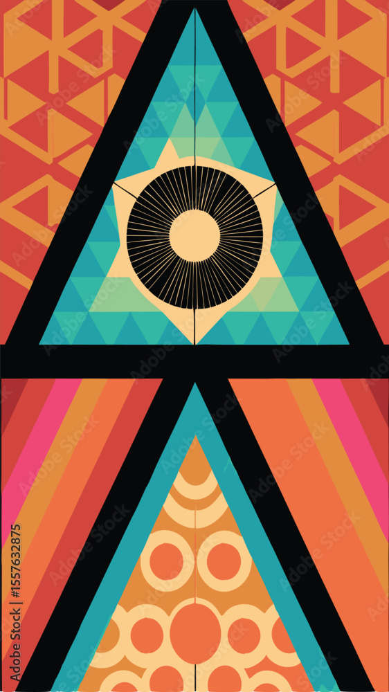 Poster abstract geometric patterned design with triangle shapes in vibrant color palette
