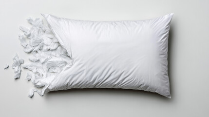 Luxury goose-down hotel pillow with crisp white pillowcase, isolated on a white background. 