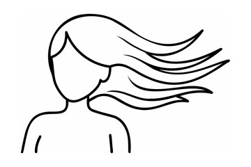 Flowing hair outline line art black and white