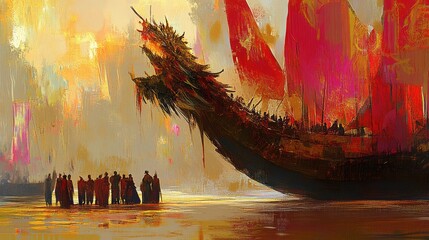 Epic ship entering a city