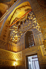 Inside view of the Gur-e-Amir, Guri Amir in Samarkand, Uzbekistan. Interior of mausoleum of the...