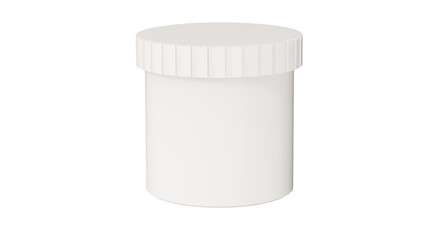 A sleek and modern white pill bottle stands prominently against a solid black background, showcasing its simplistic design and clean lines.