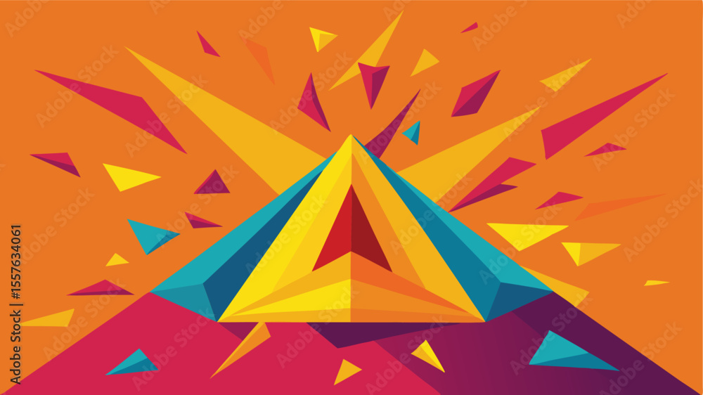 Poster abstract geometric triangle composition with colorful triangles and explosive burst design